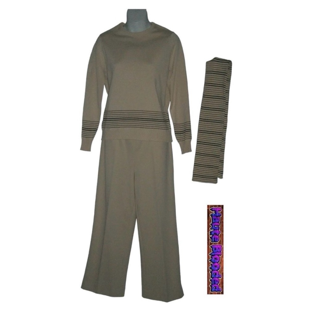 Vintage 70s Givenchy Sport Beige Striped Sweater Pants Scarf Logo Couture Petite - Picture 15 of 15